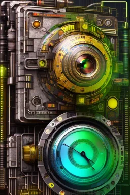 futuristic pinhole camera in Kente, rusted clocks lens, cinematic, scaffolding, cyberpunk, 8k quality