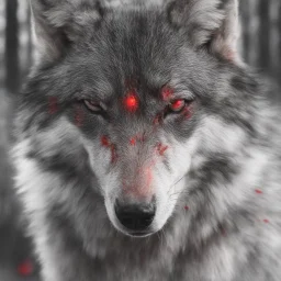 A wolf with red eyes