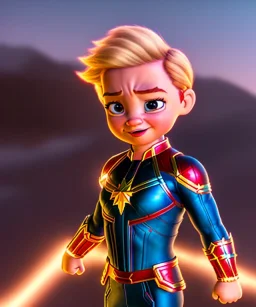 Baby captain marvel, full body, dynamic lighting, hyper realistic