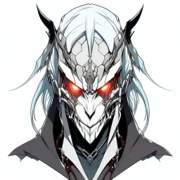 Logo silver skinned anime Dragman cyberpunk with dragon mask in his eyes