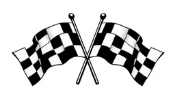 2 checkered finishing flags crossed like the corvette logo , black and white vector