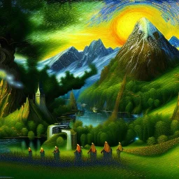 Epic Drawing of scenery of The LOTR estilo Van Gogh 4k