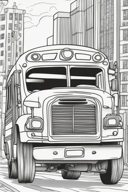 transport coloring page for kids, SCHOOL BUS, cartoon style, thick outline, low details, no shading, no color