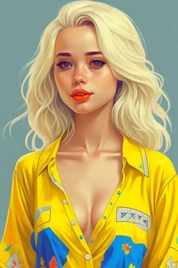 pretty girl, blonde, conventionally attractive, bright clothes, realism, dreamy, tight top