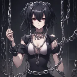 dark anime gilr with a chains in abism