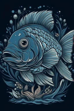 A ilustration of FISH, middle ground design, t-shirt design, no black ground, vector, 4k