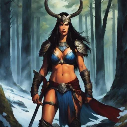 THE DEATH DEALER: tribeless barbarian in a large forest that, after the end of the Ice Age, will one day become the Mediterranean sea. When the Mongol-esque Kitzaak Horde invade the forest, various parties try to recruit Gath's aid to defend against them. One of them, the beautiful sorceress Cobra, gives Gath a helmet possessed by the god of death. The helmet gives him godlike power but at the same time tries to break Gath to its will. With the help of the worldly travelling entertainer Brown Jo