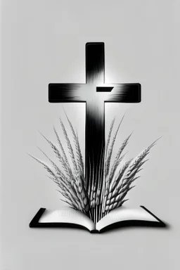 黑白，圣经，小十字架，简洁，麦子，白色背景，2D，校徽