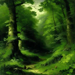 A green forest with insects painted by Gustave Courbet