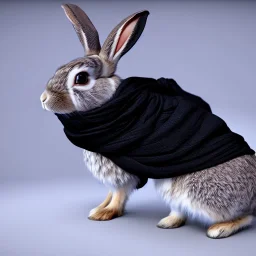 Rabbit with scarf, black background, portrait, unreal engine 5, realistic, diffuse lighting