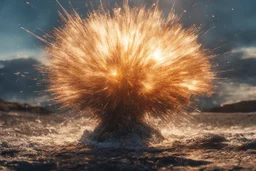 Atomic explosion, made of shatered glass, ULTRA REALISTIC, details, intricate detail, professional lighting, film lighting, 35mm, anamorphic, lightroom, cinematography, bokeh, lens flare, film grain, hdr10, 8k, Roger Deakins, incredibly detailed, reflect, sharpen