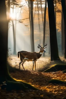 Ένα ελάφι μέσα σε δάσος το πρωί