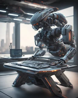 futuristic computer table scorpion hitech technological gadgets HAWKEN photorealistic uhd 8k VRAY highly detailed HDR