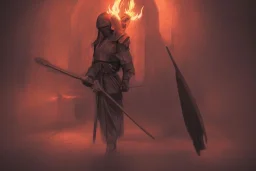 Church executioner, Fire theme art, Dark moody night atmosphere, 8K, high body details, anatomically perfect bod