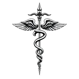 caduceus symbol with two serpent coiling around a staff, concept art