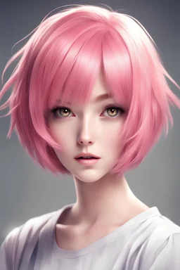 beautiful young woman with short pink hair style anime