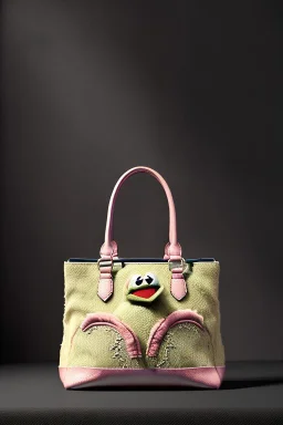 pret a porter bag made with muppet fabric, Sesame Street style, fashion photo studio, clean background, unreal engine 5, ray tracing, RTX, lumen lighting, ultra detail, volumetric lighting, 3d.