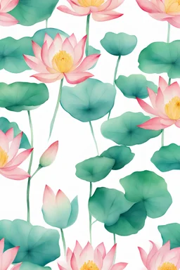 watercolor Lotus, 4k, leaves, simple, flowers, white background, bold outline, watercolor,