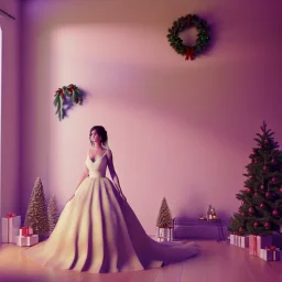 christmas ambience, bridal model, cinema 4d, octane render, high detail