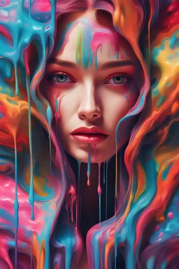 A close up of a woman's face, psychedelic dripping very bright colors, glossy digital painting, exquisite digital fashion photography, uhd, photography, highly detailed
