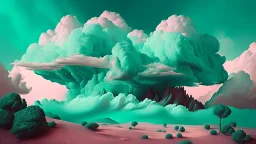 Phantasy landscape with dramatic cloud in peppermint color