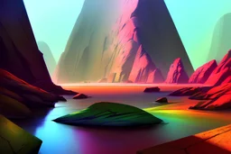 Rainbow, river, rocks, sci-fi, fantasy