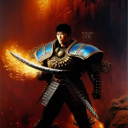 portrait 'Kaioh-Fist of the north star',ancient metal armor ,painting by gaston bussiere, greg rutkowski, yoji shinkawa, yoshitaka amano, tsutomu nihei, donato giancola, tim hildebrandt, oil on canvas, cinematic composition, extreme detail,fit full head inside picture,16k