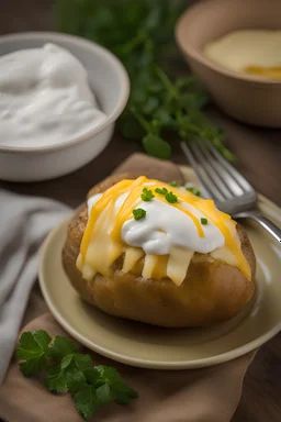 Baked potato with butter cheese sour cream