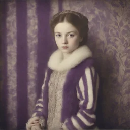 Ann boleyn, purple fur, striped wallpaper, old autochrome