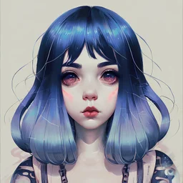 A beautiful portrait painting of a Singer Melanie Martinez face by Katsushika Hokusai, beautiful cyberpunk huge girl, symmetry, hyperdetailed, illustration darkblue tones,