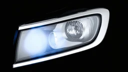 vehicle headlight(with chrome trim) on black background, add details and inner glow
