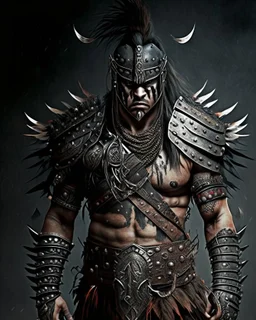 Warrior warrior with leather and metal clothes