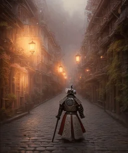 samurai, shadows, Brent Weeks, Night Angel, cobblestone street alley, highly detailed, hyper-detailed, beautifully color-coded, insane details, intricate details, beautifully color graded, Cinematic, Color Grading, Editorial Photography, Depth of Field, DOF, Tilt Blur, White Balance, 32k, Super-Resolution, Megapixel, ProPhoto RGB, VR, Halfrear Lighting, Backlight, non photorealistic rendering