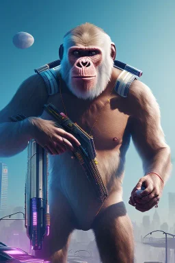 running ape, full body, 8k, cyberpunk2077 style