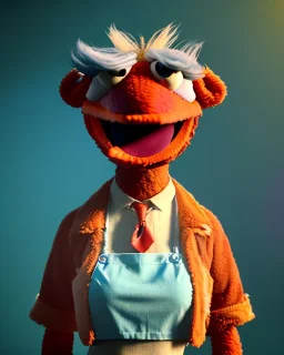 Waist up Portrait, hybrid character, waitress woman with monster muppet mask that covers her entire head, retro style, Sesame Street style, smooth, unreal engine 5, god lights, ray tracing, RTX, lumen lighting, ultra detail, volumetric lighting, 3d.