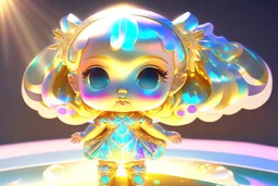 cute 3D chibi goddess in holographic dress in sunshine