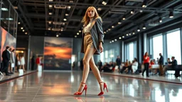 fullbody shot,lady in fashion clothing with nice high heels in a modern fashion show
