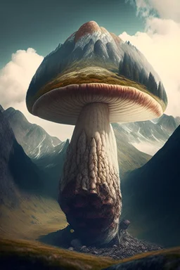 A huge mushroom growing out of a mountain