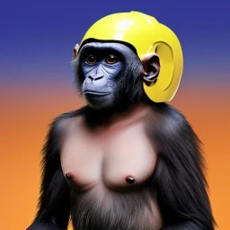 Monkey wearing a helmet future fantasy portrait