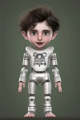 Timothee chalamet toddler, half robot, full body, jump, bokeh, hyper realistic