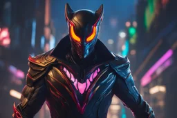 Jhin venom in 8k live action artstyle, mask, wapen, full body, neon lights, intricate details, highly detailed, high details, detailed portrait, masterpiece,ultra detailed, ultra quality