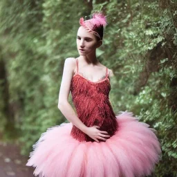 dress made out of feathers, tulle, ballerina, ballgown