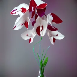 Абстракция Белая ванильная орхидея в вазе с красными бабочками кузнечик