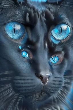 قط اسود حزين وعيونه زرقاء