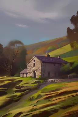 an old irish stone house in oils