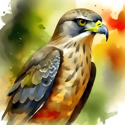 Painting of a Goshawk in its natural environment, watercolor style
