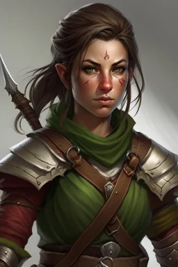 40 year old large broad female half elf brown hair fighter