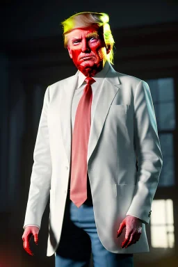 Ultra realistic image night, Donald trump zombie, suit, blood, torn arm, night, the walking dead style, dark ambient, highly detailed, White House background, concept art, unreal engine 5, ray tracing, RTX, focal lighting, ultra detail, volumetric lighting, high definition, high resolution.