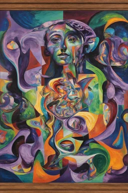 Emotional Blueprint inspired by Pablo Picasso on psychedelics, featuring vibrant, swirling patterns and distorted forms in a kaleidoscope of colors, with bold, expressive brushstrokes and geometric shapes blending into a dreamlike atmosphere, evoking a sense of intense emotion and psychological depth, as if the artwork is a visual representation of the inner workings of the mind, with fragmented faces and bodies emerging from the abstract landscape, their features blurred and multifaceted, like