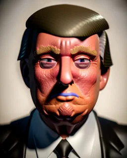 Realistic Waist up Portrait, Donald trump muppet, family dad style, photo studio, unreal engine 5, god lights, ray tracing, RTX, lumen lighting, ultra detail, volumetric lighting, 3d.